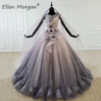 

Real Photos Gradient Glitter Prom Dresses Ball Gowns New 2020 Elegant 3D Flowers Beads Tulle Events Party Vestidos De Festa