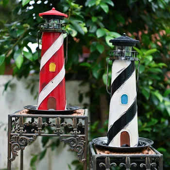 

Metal Crafts Solar Dome Light round Lighthouse Feeder Plug-in Creative Wrought Iron