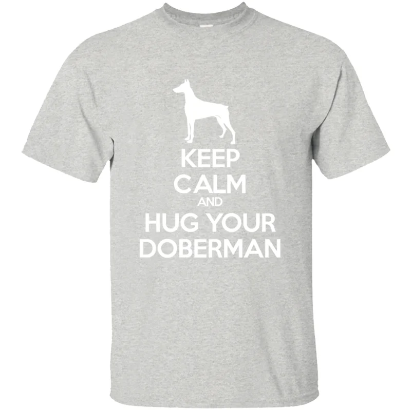 Базовая Мужская футболка с принтом «keep calm and hug your doberman», Уникальные футболки с круглым вырезом из хлопка, европейские размеры, S-5xl Топы в стиле хип-хоп - Цвет: Men-Gray