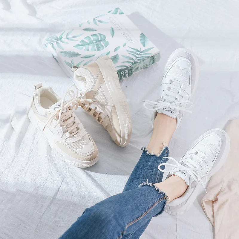 Дышащая обувь из сетчатого материала; цвет бежевый; Zapatos De Mujer; удобная летняя обувь на платформе с круглым носком; женская уличная обувь; chaussures femme