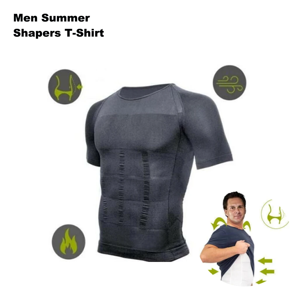 

Shapers Men Summer Slimming Body Shaper Waist Girdle Tee Shirt Casual Quick Dry Underwear Shapewear Men's pro compression short