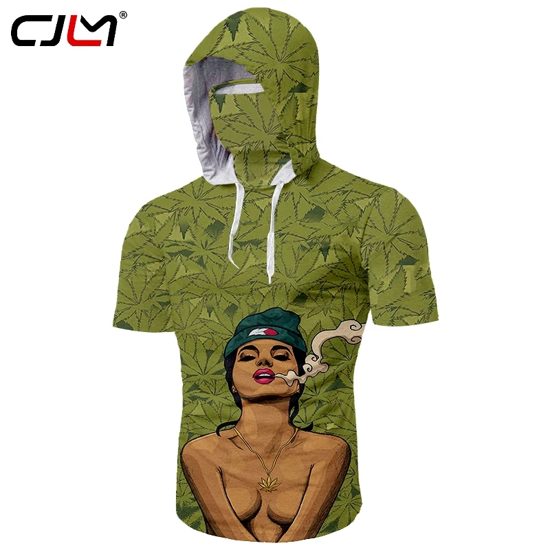 

CJLM Men Cool Tshirt Tops 3D Print Green Leaf Girl T-shirt Man Hiphop Sportwear Punk Short Sleeve Oversized T-shirt Face Mask