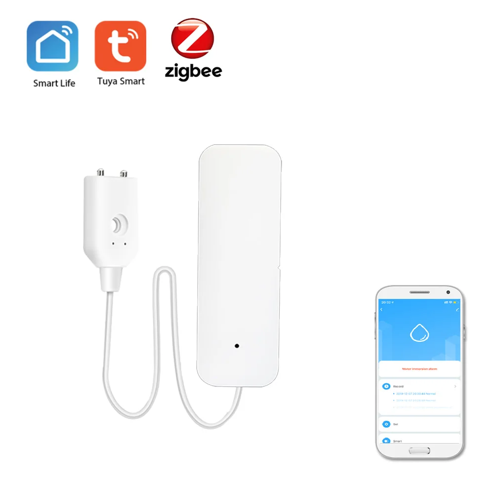 Sensor inalámbrico de fugas de Agua Tuya Zigbee, Detector de inundaciones, alerta de fugas de agua, alarma de desbordamiento del nivel de agua