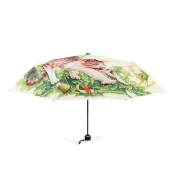 

Cute Naughty Cat Umbrella Three Folding Light Umbrella Portable 8 Rib Wind Resistant Frame Rain Women Cartoon for Women