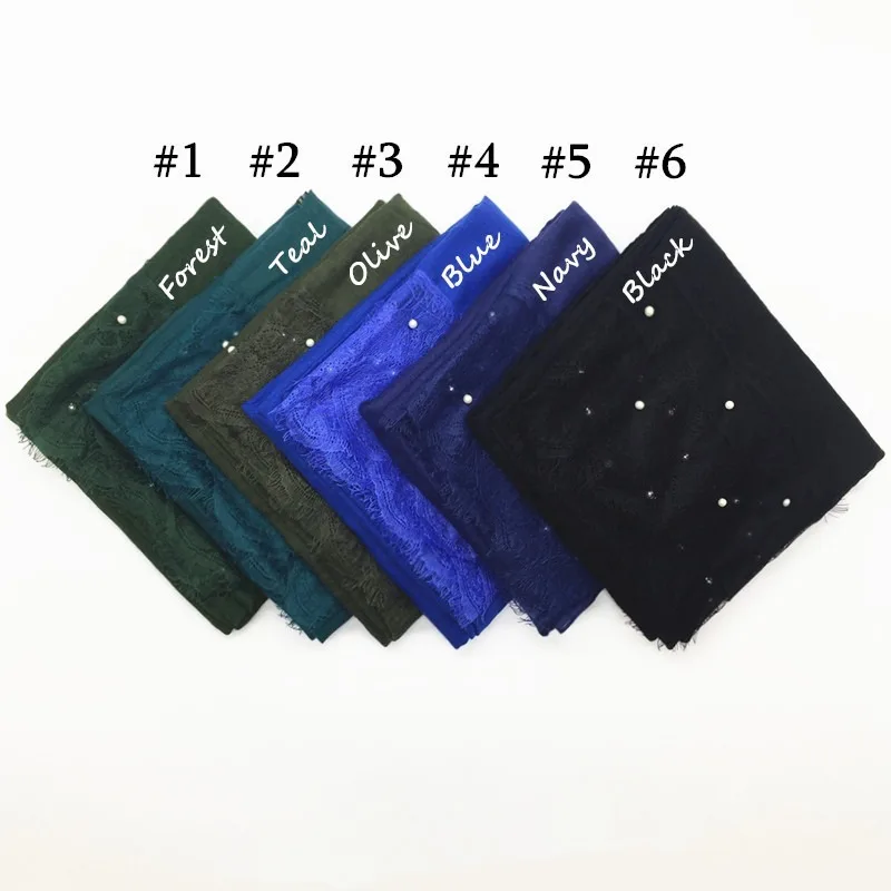 Luxury pearl lace hijab scarf plain maxi shawl popular Muslim lace scarfs headbands hot sale 1pc High Quality