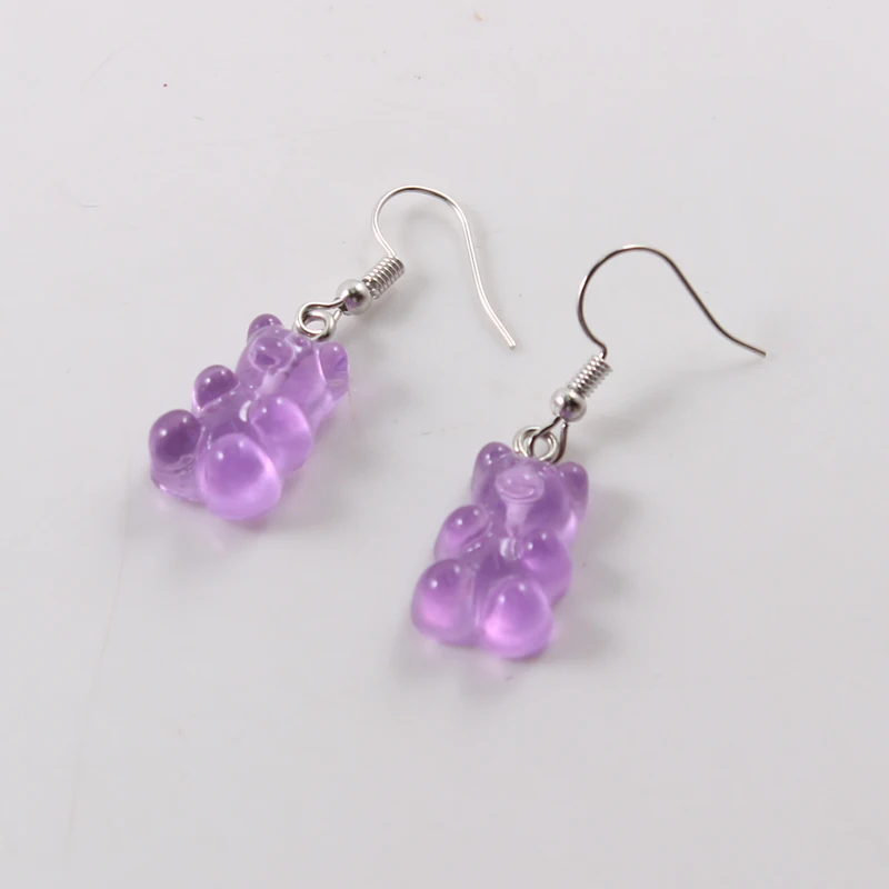 1 Pair Kawaii Creative Mini Gummy Bear Earrings Minimalism Cartoon Design Female Ear Hooks Danglers Jewelry Gift - Окраска металла: purple