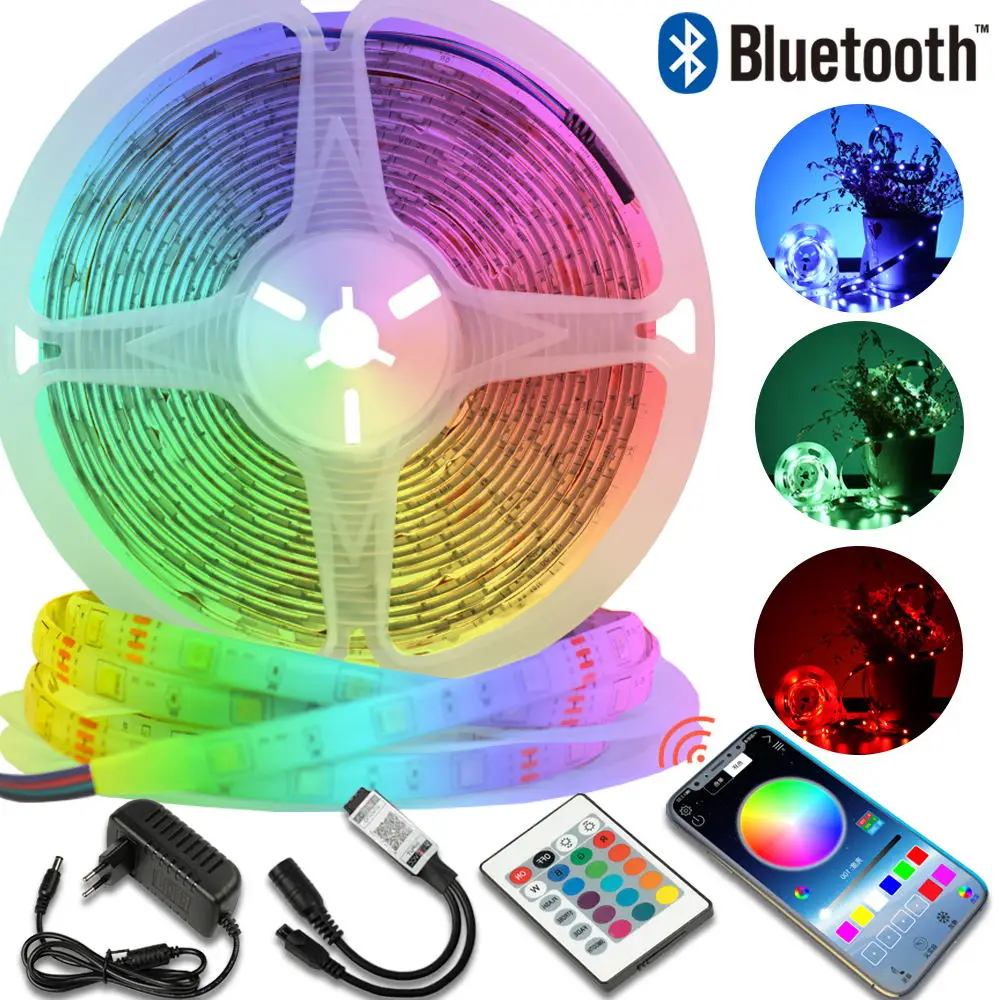 Bluetooth Светодиодные ленты огни Luz светодиоды RGB 5050 SMD 2835 DC 12V 5 м 10 15 гибкая
