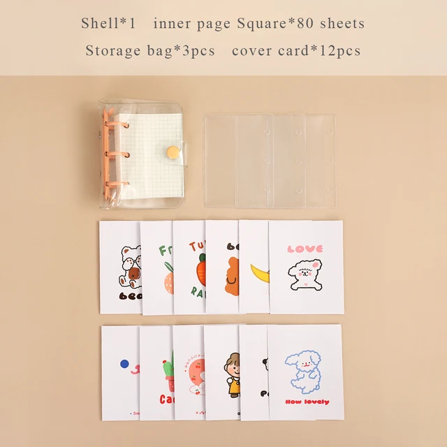 Cute Transparent Mini Loose-leaf Notebook Creative Portable Pocket Hand Book 3 Ring Binder Kawaii School Supplies Stationery Orange