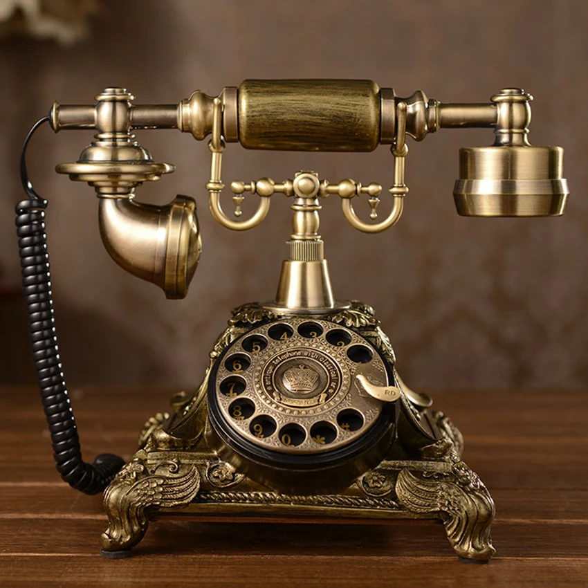 European Style Bronze Antique Telephone Rotary Dial Desk Phone Home Decor Gift 