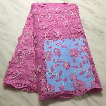 

Most popular Latest Lace Fabric Pink,2020 Nigerian Lace Fabric, 3D Flower Stones French Net Lace, High Quality Swiss Lace Fabric