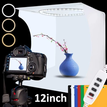 

32*32cm Mini Ring Lightbox Dimmable LED Room Foldable Photo Studio Shooting Box Photography Tent Kit with 6 Color Backdrops
