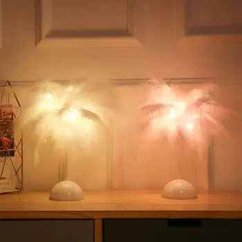 

Bedside Table Lamp Feather LED Living Room Bedroom Wedding DIY Desk Light Decor