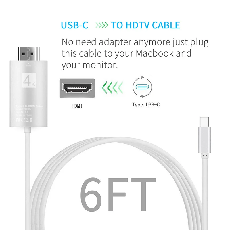 Новинка,, удобный 1 шт., 2 м, USB 3,1 type C, USB-C-4 K, Кабель-адаптер, удобный для переноски, для различных типов s мобильных телефонов