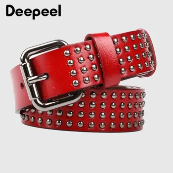 

Deepeel 1pc 3*110cm Harajuku Luxury Unisex Casual Belts Pin Buckle Rivet First Layer Cowhide Leather Waistband Jeans Wild Girdle