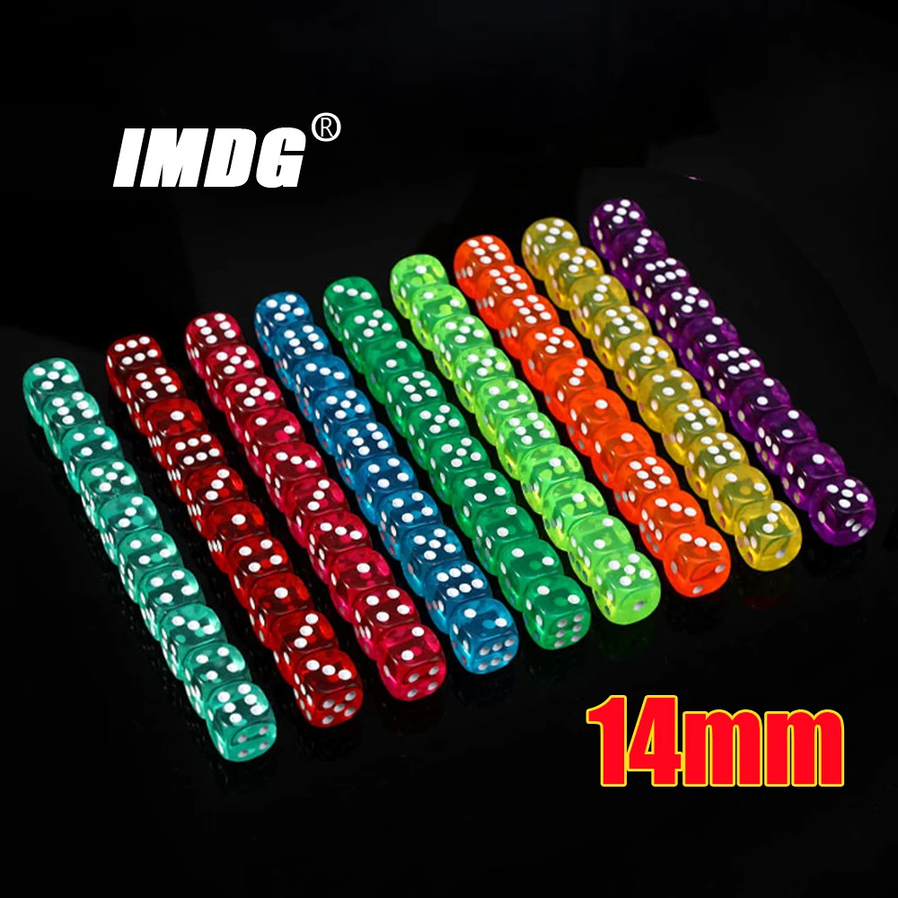 10 Stks/pak Kleuren Acryl Dobbelstenen 14 Mm Transparante Ronde Hoek Hoge Kwaliteit Boutique Spel Dobbelstenen