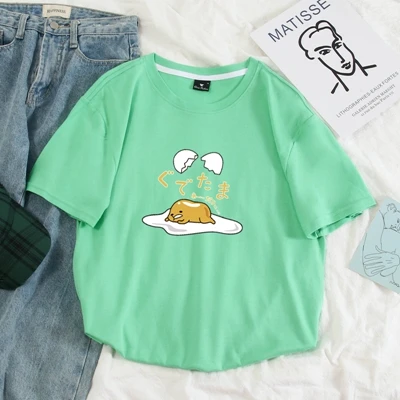 Японский Harajuku милый Gudetama Lazy Egg Yolk Kawaii Футболка женская хлопковая Футболка с рисунком Harajuku женская футболка Топы - Цвет: green