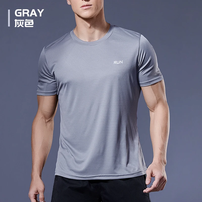 Gym-Shirt Short-Sleeve Fitness-Top Training Men Workout Polyester Tees