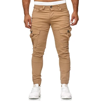

Men's Cargo Pants Solid Color Multi-pocket Elastic Waist Hip Hop Pants Men Casual Beam foot Jogger Fashion Sweatpants Male 7498