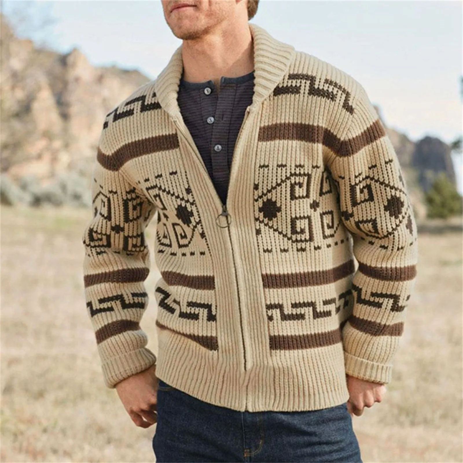 2022 Men's Cardigan Sweater Coat Fashion Lapel Zipper Autumn Winter Outerwear Fashion Casual  Knitwear Sweater Jacket Male #40 1