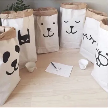 

INS Nordic Kraft Paper Storage Bag Baby Clothing Kids Toys Sundries Organizer Pouch Children Room Decoration Nursery Laundry Bag