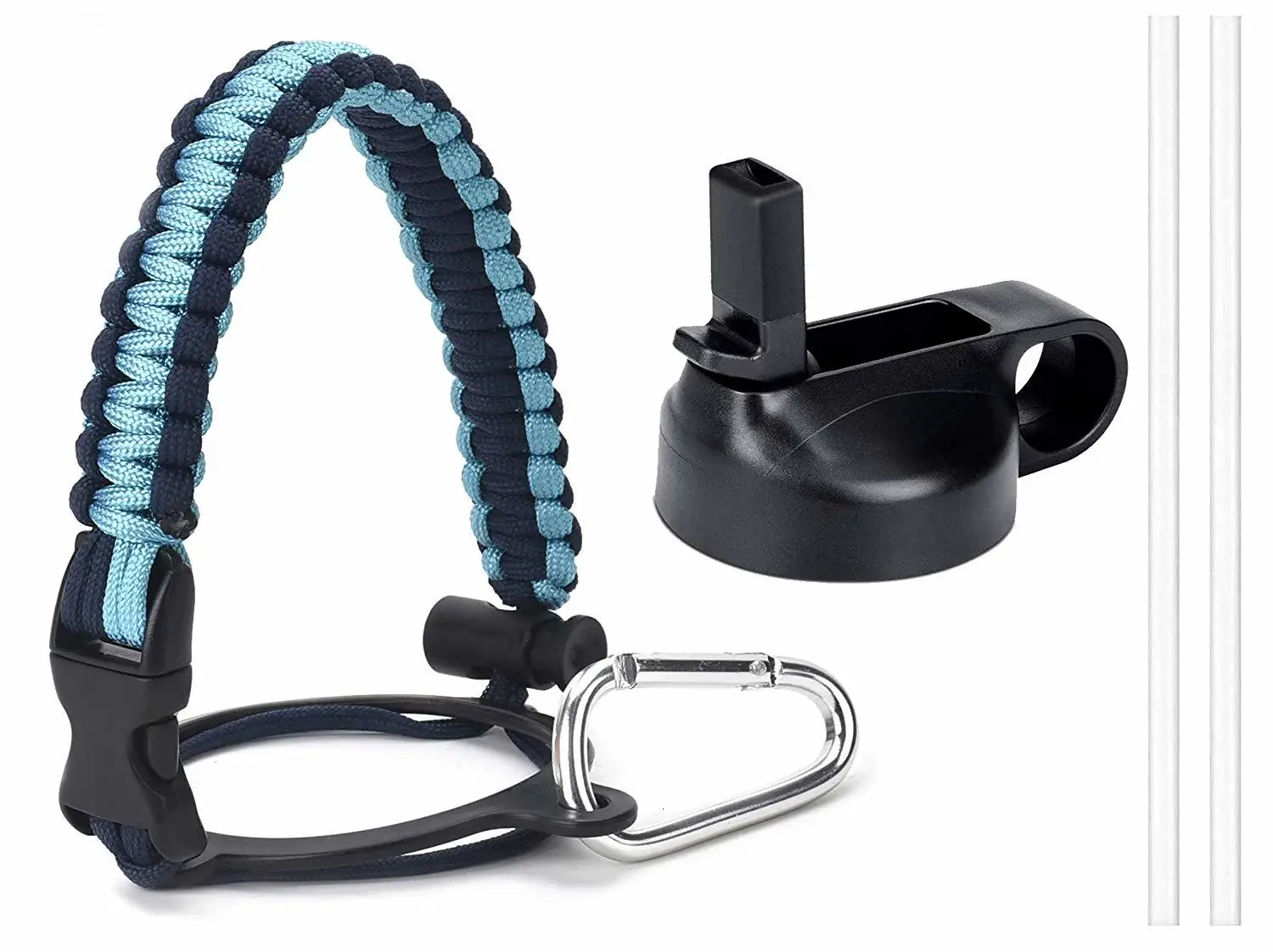 

Paracord Handle for Hydro Flask Wide Mouth Bottles Safety Ring and Carabiner, With Insulated Wide Mouth Straw Lid and Two Straw