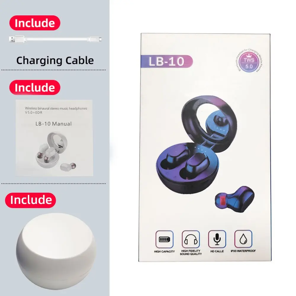 LB-10 White Новинка Bluetooth 5,0 наушники TWS беспроводные наушники HiFi Звук водонепроницаемые мини спортивные наушники шумоподавление игровые наушники - Цвет: LB-10 White