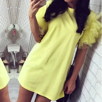 

Women Ladies Tulle Frill Puff Short Sleeve Party T-Shirt Dress Summer Casual Slim Top 2020 New Fashion