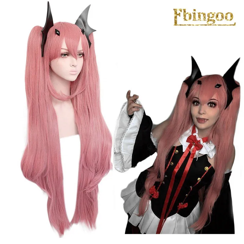 Ebingoo Krul Tepes Wig Pink Synthetic Cosplay Wig Double Ponytail Natural Long Straight Wig for Women Costume Party
