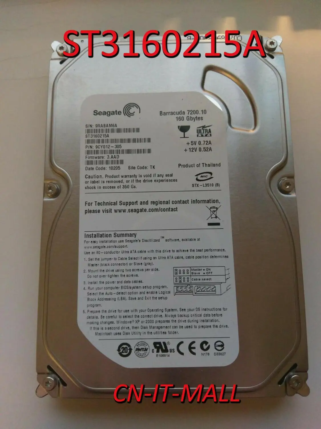 Seagate BarraCuda 7200 10 ST3160215A 160 Гб об/мин 2 Мб Кэш IDE Ultra ATA100 / ATA-6 3 5-дюймовый жесткий диск |