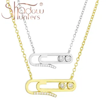 

SHADOWHUNTERS Authentic 925 Sterling Silver Move Stones Safty Pin Pendant Necklaces For Women Luxury Jewelry Gift Crystal Choker