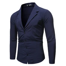 Мужская приталенная блуза с длинным рукавом на пуговицах, блейзер с v-образным вырезом, однотонное пальто большого размера