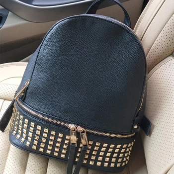 

Fashion Designer Women Men Michael Rivet Backpack Lichee Pattern PU Leather Ladies Shoulder bag school bag Trend Female Bolsa