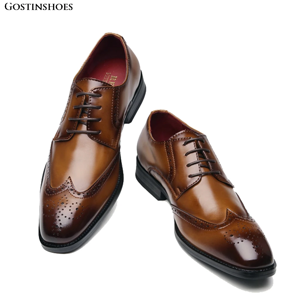 

First Layer Carved Business Buty Meskie Men Genuine Leather Pointed Toe Brogue Casual Zapatos De Hombre Men Shoes
