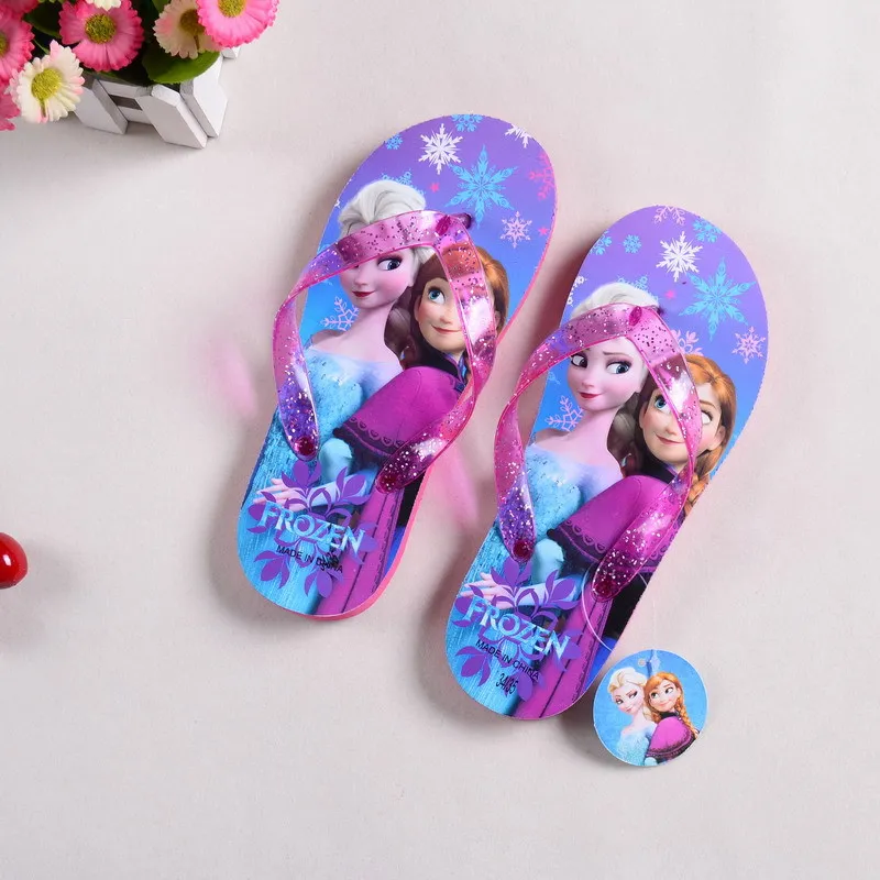 Purple elsa Новинка года; детская обувь; сезон лето-весна; детские сандалии; Вьетнамки для девочек с рисунком Эльзы; обувь для мальчиков; детская пляжная одежда; тапочки для девочек - Цвет: Purple elsa