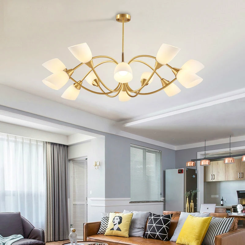 

Nordic Creative LED chandelier lighting Copper luxury living room hanging lamp American restaurant bedroom home deco fixtures