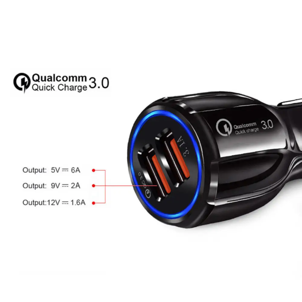 Универсальное автомобильное двойное зарядное устройство USB Quick Charge 3,0, зарядное устройство для мобильного телефона, 2 порта USB, быстрое автомобильное зарядное устройство, автомобильные аксессуары