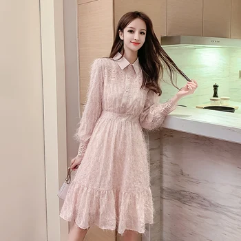 

Dress 2020 Spring Clothing New Style Elegant Women's Slimming Gentle Wind GIRL'S Sense Shirt Short Base Powder