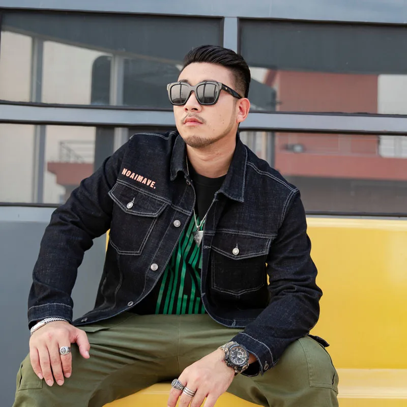 

Jacket Men's Trend Autumn Fat Coat Plus-sized Back Printed Western Style Popular Brand Jeans Coat
