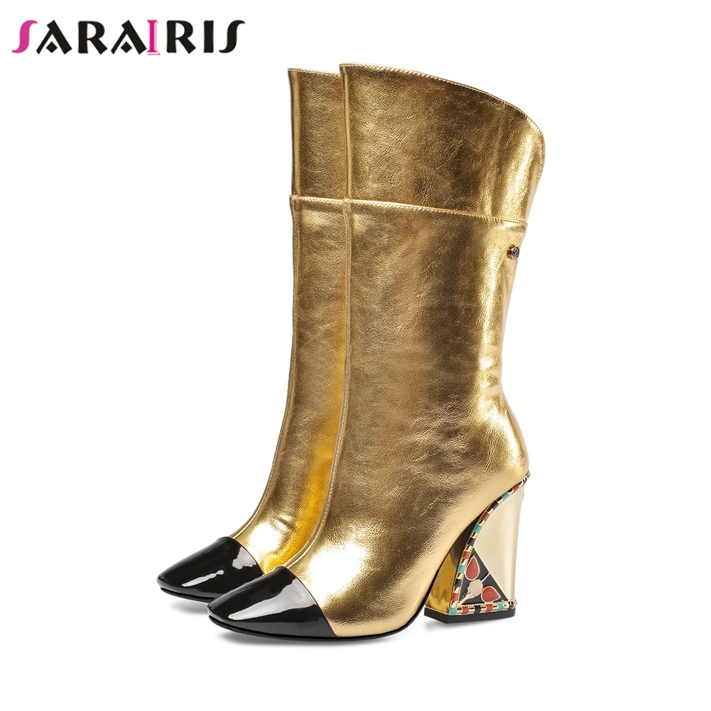 

SARAIRIS New Runway Show Leather mid-calf Boots Ladies Luxury Brand Boots Women 2020 Runway Show High Heels Shoes Woman 33-43