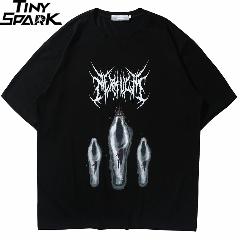

2020 Streetwear T Shirt Men Hip Hop Three Ghost Print T-Shirt Summer Short Sleeve Tshirt Cotton Black Harajuku Tops Tees HipHop