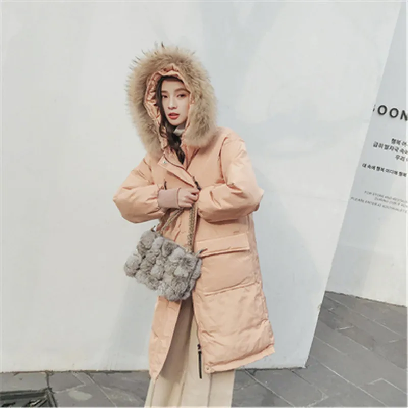 Cotton clothing female winter wear long cotton small fresh thick large fur collar cotton jacket