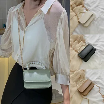 

Women Pearl Messenger Shoulder Crossbody Bag Designer Inspired Travel Handbag with Pearl 4 Colors