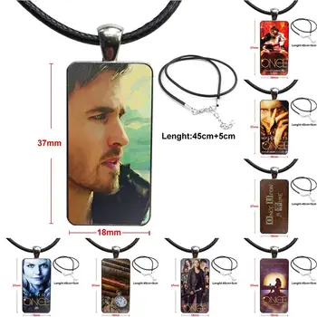 

For Unisex Party Gift Once Upon A Time Book Tv Series Print Glass Pendant Necklace Handmade Half Pendant Rectangle Necklace