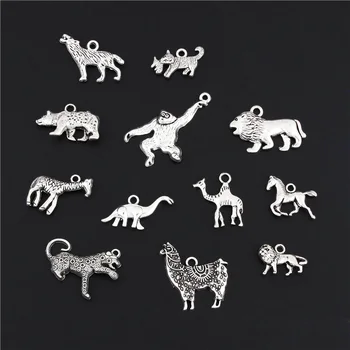 

24pcs Mix Silver Color Playing Gorilla Leopard Charms Lion Head Forest Animal Pendant Jewelry Making Accessory M38