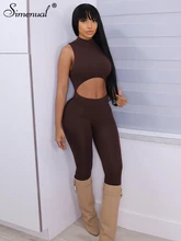 

Simenual Sleeveless Cut Out Mock Neck Workout Jumpsuits Summer Loungewear Skinny Tight One Piece Women Fashion Jumpsuit Solid