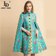 LD LINDA делла Осень Зима Свободный плащ пальто Модные женские хрустальные пуговицы цветочный принт винтажное пальто элегантная верхняя одежда