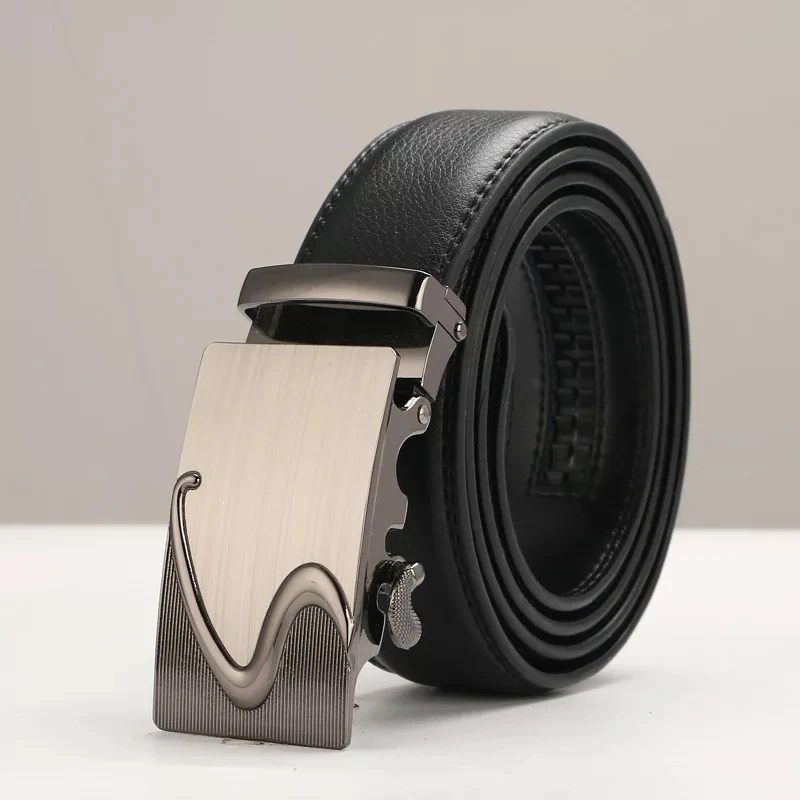 New Men Belt Male Genuine Leather Strap Belts For Men Top Quality Automatic Buckle black Belts Cummerbunds cinturon hombre - Цвет: ne330 W
