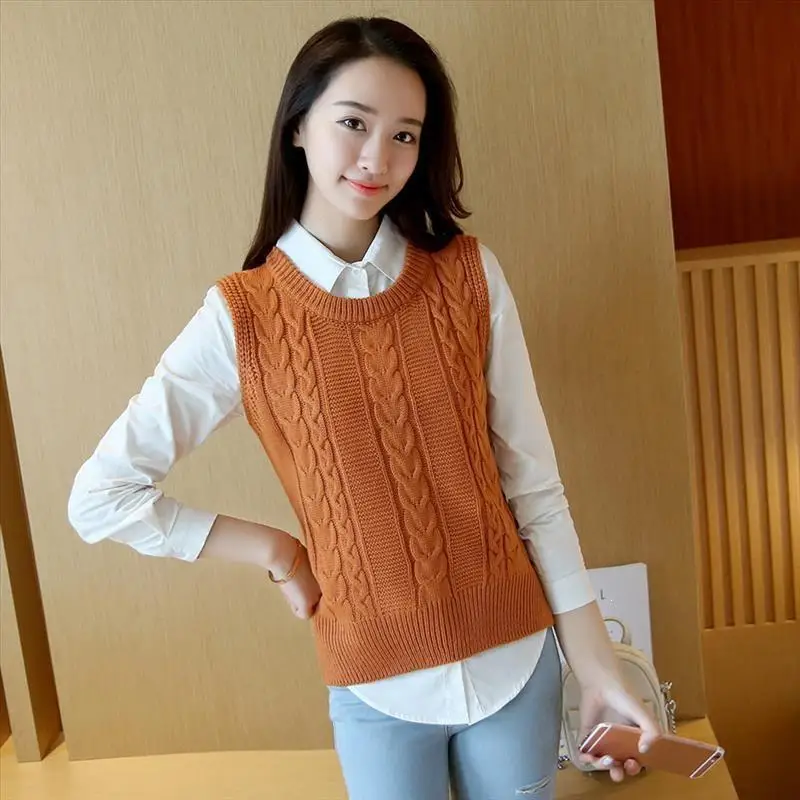 

2019 Women High Quality Korean Loose O-Neck Knit Sweater Vest Sleeveless Pure Color Casual Sweater