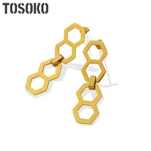 

TOSOKO Stainless Steel Jewelry Polygonal Long Chain Earrings Women's Fashion Earrings BSF573