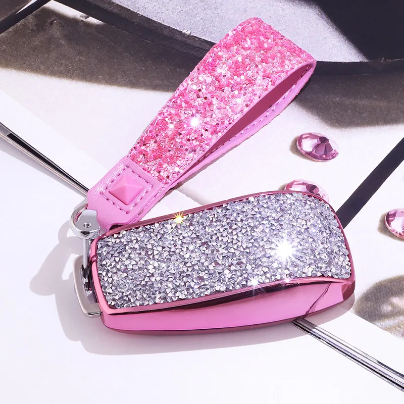Чехол для ключей автомобиля с блестящими кристаллами для Mercedes Benz W213 E200 E260 E300 E320 E класс S класс аксессуары - Название цвета: E-pink keychain